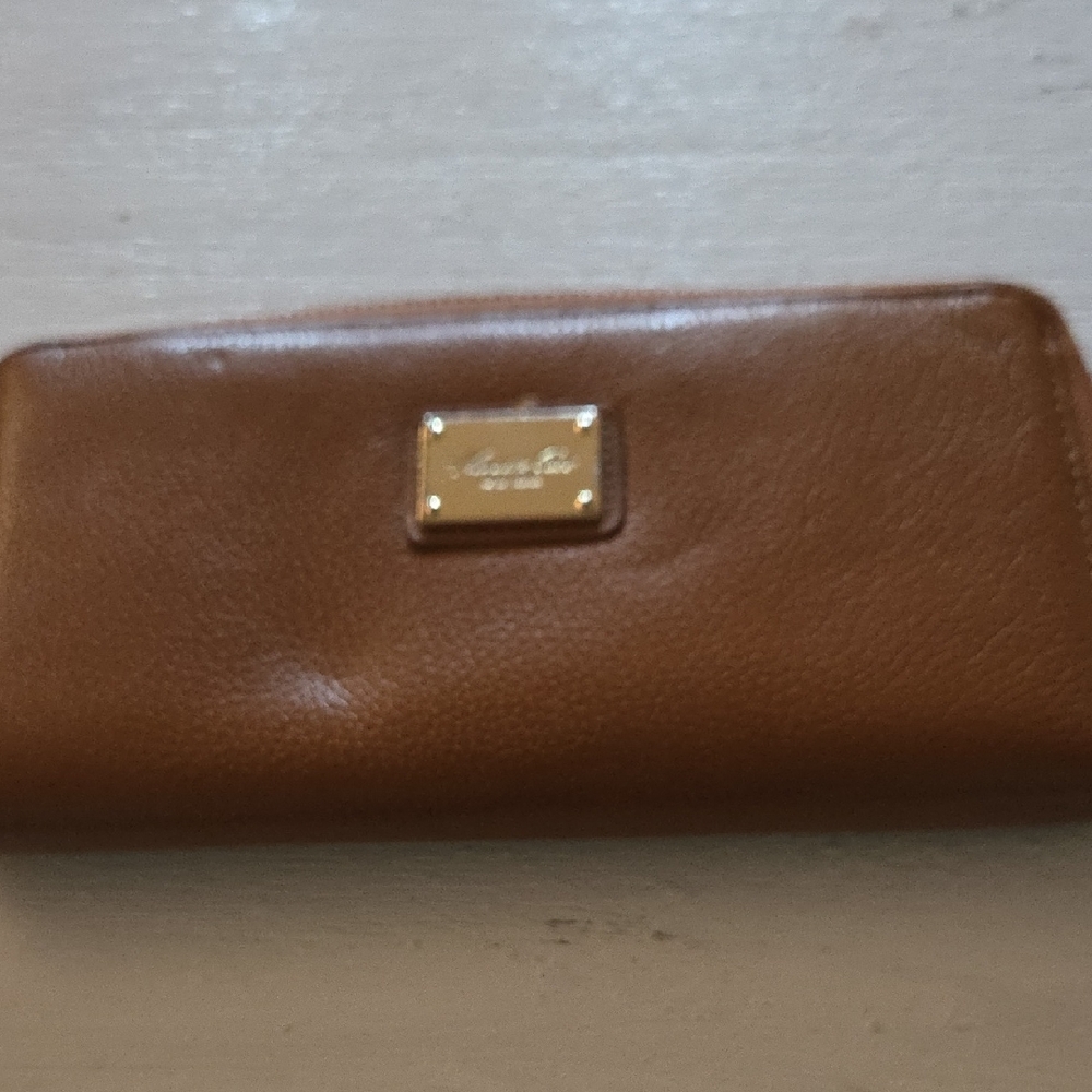 Brown Leather Wallet with Gold Accent